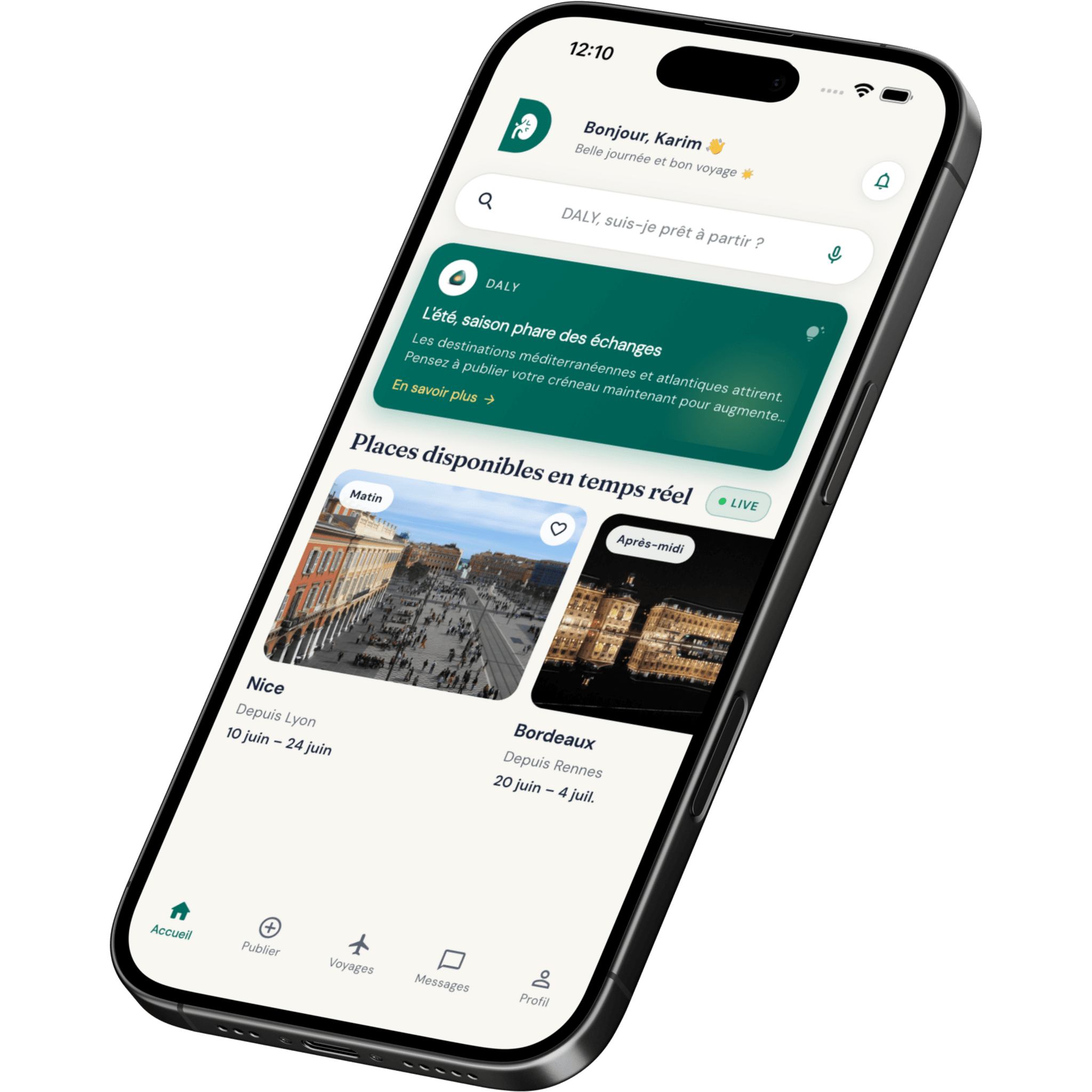 L'application Dialymove affichant les destinations disponibles en temps réel