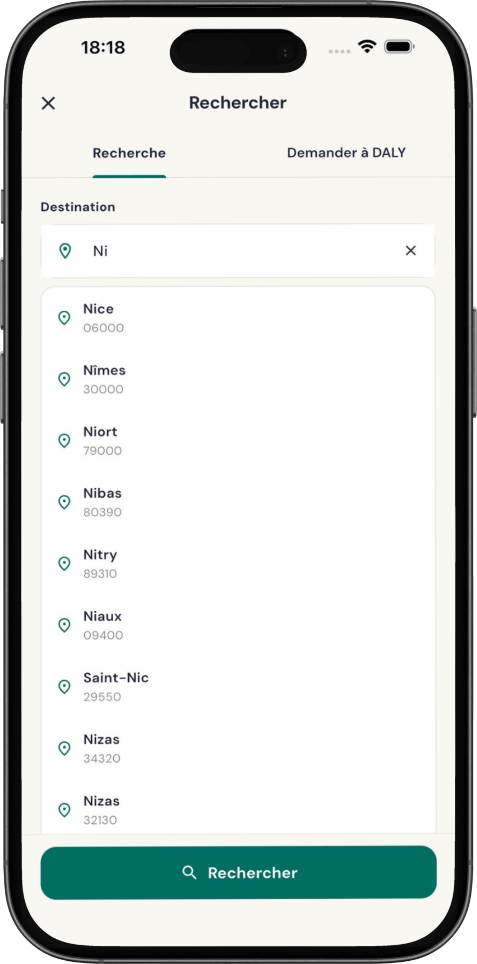 Étape 1 : Indiquez votre destination — application Dialymove